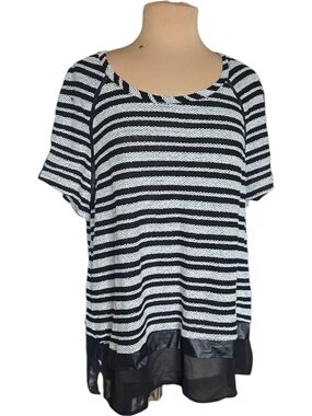 Tart Collections Black & White Striped Short Sleeve Top with Sheer Hem